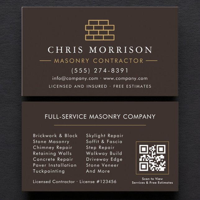 Bricklayer Brick Masonry QR Code Contractor Business Card (Creator Uploaded)