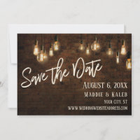 Bricks and Edison Lights Save the Date w/ Details
