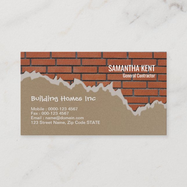 Bricks and Plaster Wall Contractor Business Card (Front)