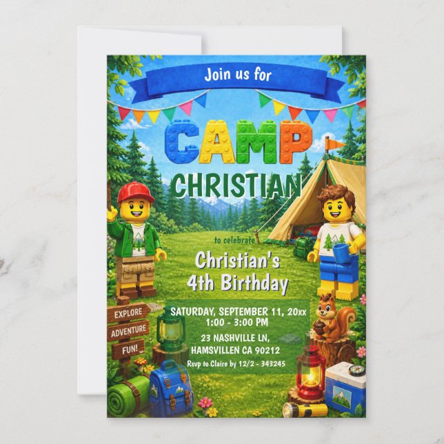 Bricks Camp Boy Birthday Invitation (Front)