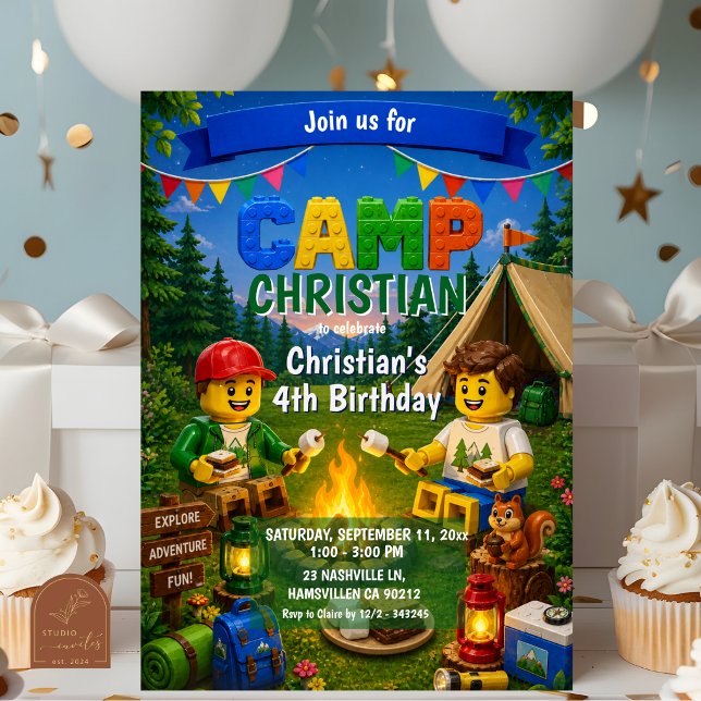 Bricks Camp Smores Bonfire Boy Birthday Invitation (Creator Uploaded)