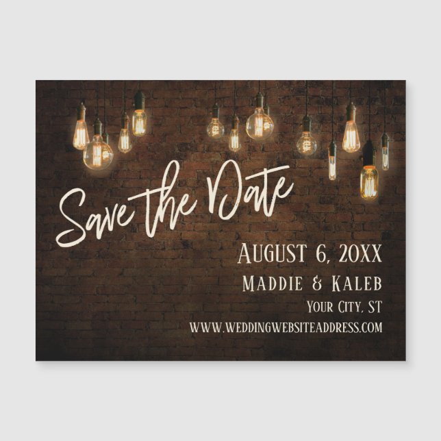 Bricks Edison Lights Save the Date Magnetic Card (Front)