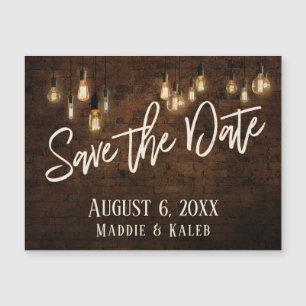 Bricks Edison Lights Save the Date Magnetic Card