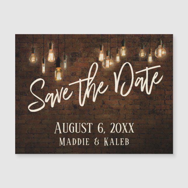 Bricks Edison Lights Save the Date Magnetic Card (Front)