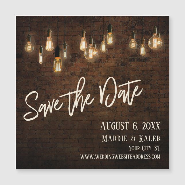 Bricks Edison Lights Save the Date Magnetic Card (Front)
