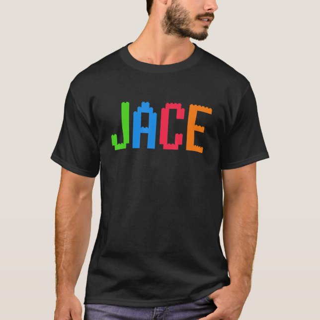 Bricks Theme Jace Boy Name Custom Preschool Blocks T-Shirt (Front)
