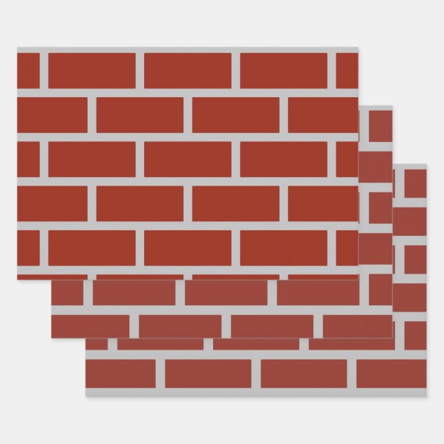 Bricks Wrapping Paper (Brick Red & Grey) (Set)