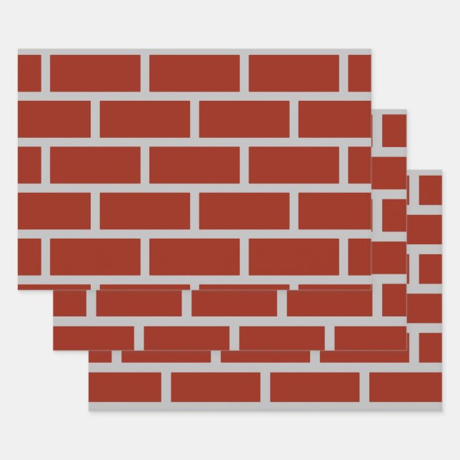 Bricks Wrapping Paper (Brick Red & Grey) (Set)
