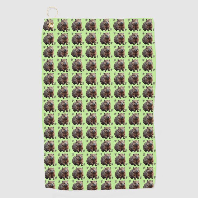 Brickwork Burrow: A Wombat's Green Canvas, Golf Towel (Front)