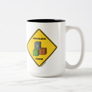 Bricoleur Inside (Building Blocks Warning Sign) Two-Tone Coffee Mug