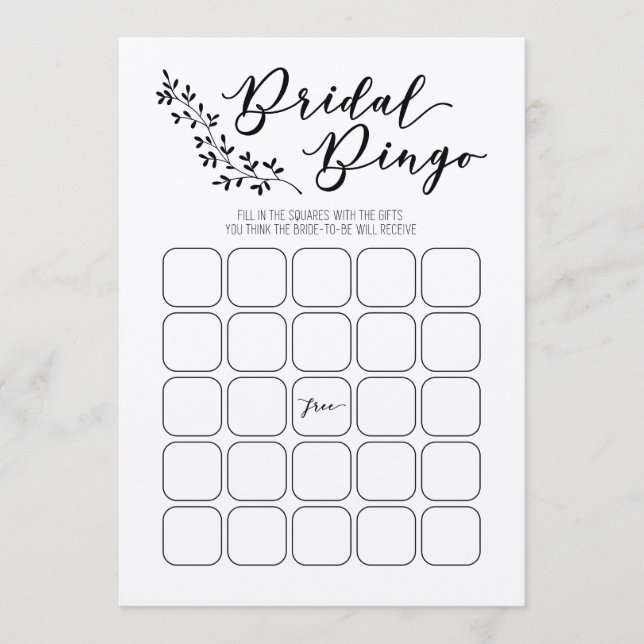 Bridal Bingo Bridal Shower Game Program (Front)