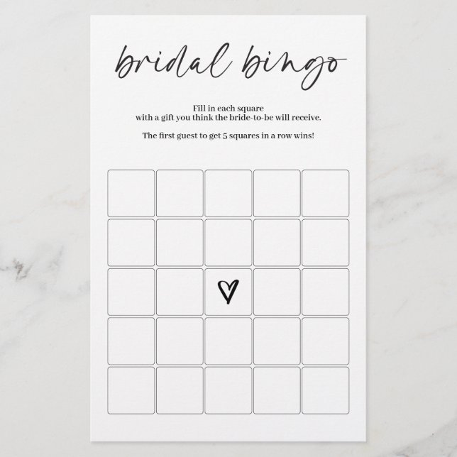 Bridal Bingo Game Modern Simple Minimalist (Front)