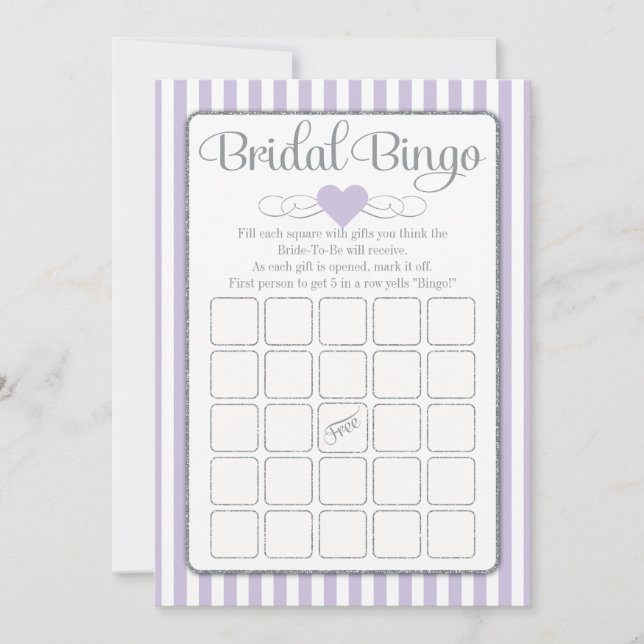 Bridal Bingo Lavender Grey Bridal Shower Game Invitation (Front)