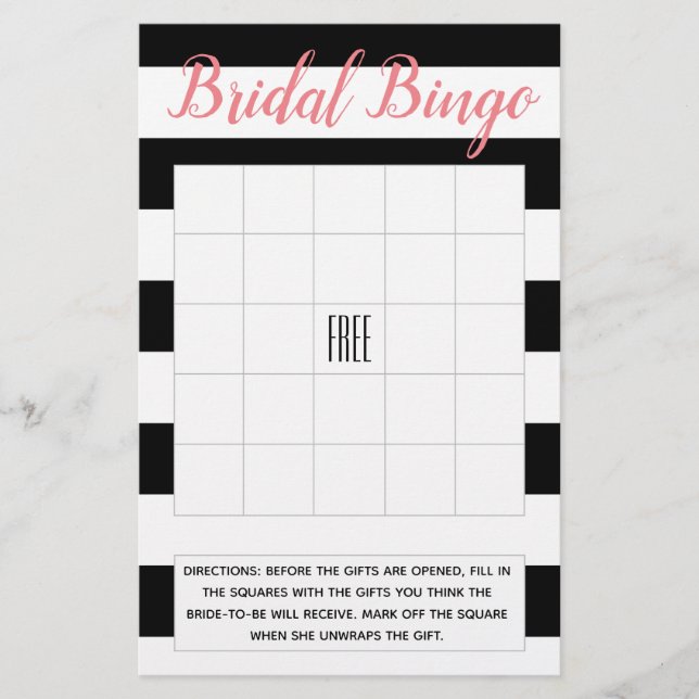 Bridal Bingo Wedding Shower Game Fill-in Cards (Front)