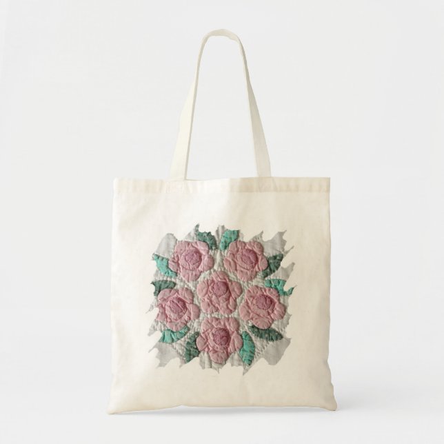 Bridal Bouquet of Pink Roses Applique Quilt TOTE (Front)