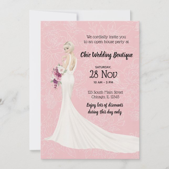 Bridal boutique open house choose background colou invitation (Front)
