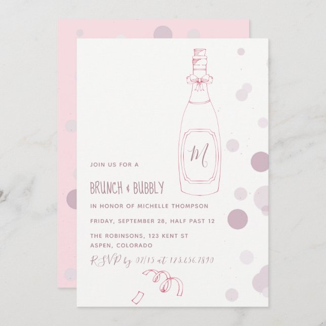 Bridal Brunch and Bubbly Wedding Shower Invitation (Front/Back)