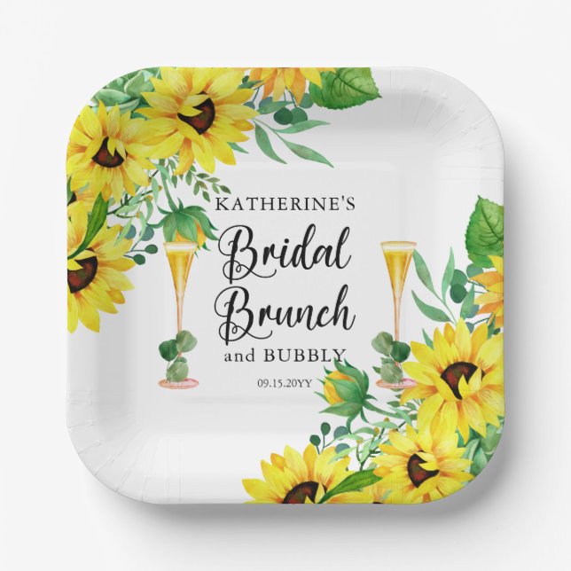 Bridal Brunch & Bubbly Shower Boho Sunflowers Pape Paper Plate (Front)