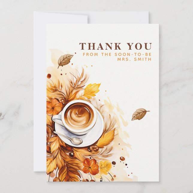 Bridal brunch cozy fall bridal shower Brown Thank You Card (Front)