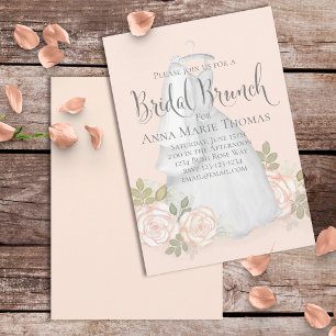Bridal Brunch Elegant Wedding Dress Blush Floral Invitation