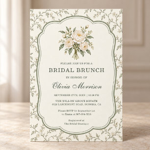 Bridal Brunch French Toile Sage Green Shower Invitation