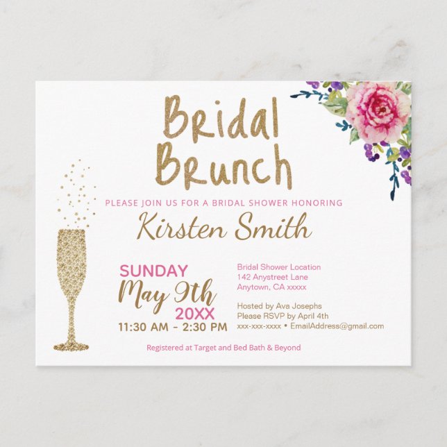 Bridal Brunch Gold Bubbly Bridal Shower Invitation (Devant)