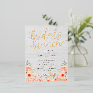 Bridal Brunch Hand-Painted Roses & Script In Real Foil Invitation Postcard