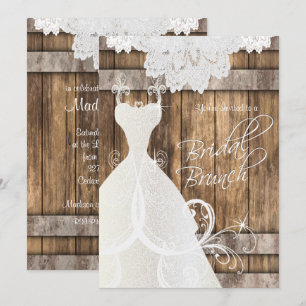 Bridal Brunch in Rustic Wood and Lace Invitation