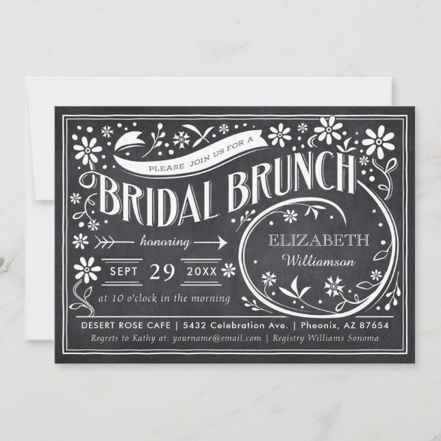 Bridal Brunch Invitations | Floral Chalkboard (Front)