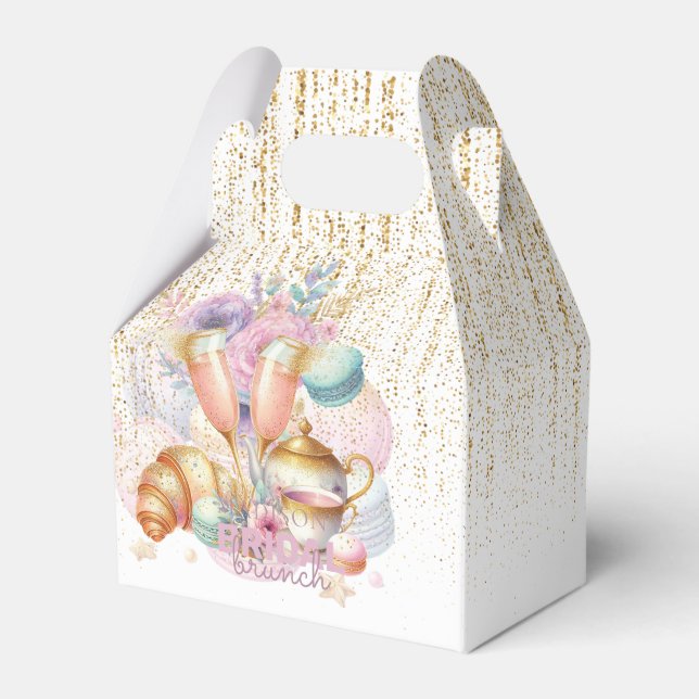 Bridal Brunch Pastel Pink Gold Glitter Custom  Favor Box (Front Side)