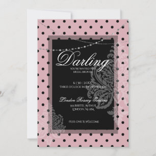 Bridal brunch pink black polka dots save the date invitation