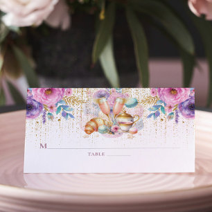 Bridal Brunch Pink Gold Glitter Floral Place Card
