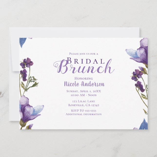 Bridal Brunch Spring Flowers Purple Floral Modern Invitation (Front)