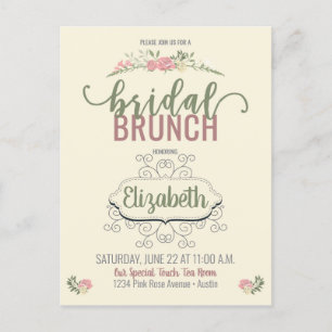 Bridal Brunch Vintage Rose Shower Invitation Postcard