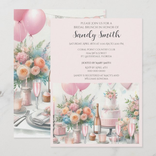 Bridal Brunch with Pink Invitation (Front/Back)