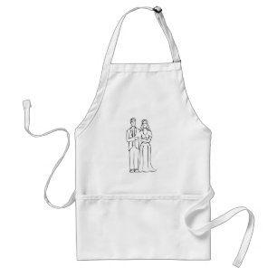 Bridal Couple Black White Sketch Bride Groom Standard Apron