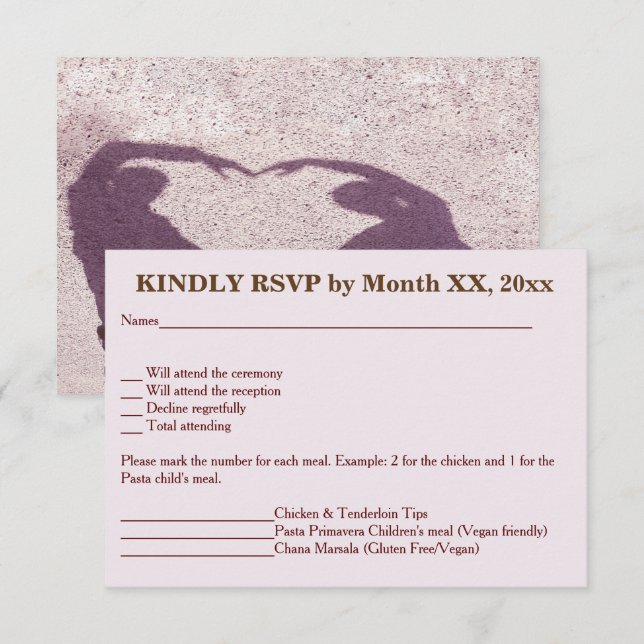 Bridal Couple Silhouette Heart in Sand RSVP Invitation (Front/Back)