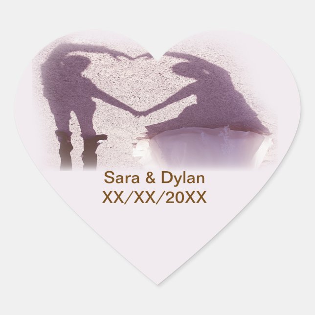 Bridal Couple Silhouette Heart in Sand Wedding Heart Sticker (Front)