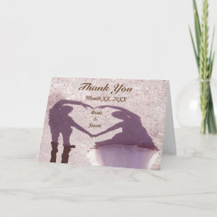 Bridal Couple Silhouette Heart in Sand Wedding Thank You Card