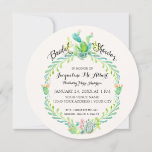 Bridal Desert Cactus Watercolor Rustic Country Invitation