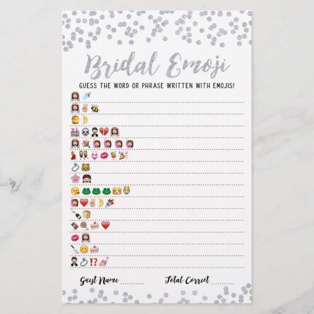 Bridal emoji game with Answers Bridal shower game (Front)