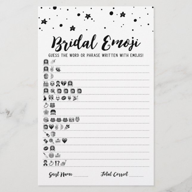 Bridal emoji game with Answers Bridal shower game (Front)