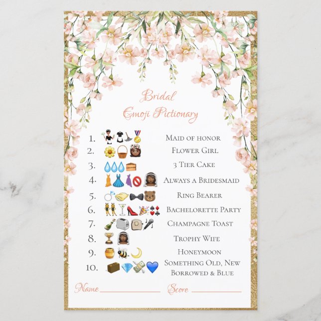 Bridal Emoji Pictionary Answers  African American  (Front)
