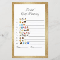  Bridal Emoji Pictionary Game Paper Sheet