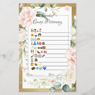  Bridal Emoji Pictionary Game Paper Sheet