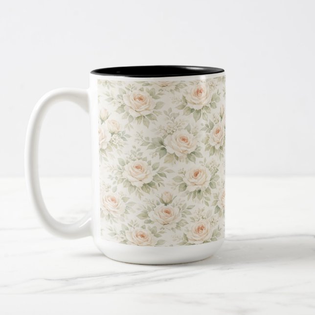 Bridal Floral Pattern Two-Tone Coffee Mug (Left)