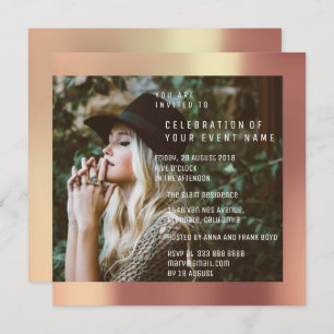 Bridal Foto Graduation Party Copper Rose Metallic Invitation