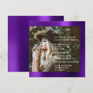 Bridal Foto Graduation Party Purple Plum Metallic Invitation