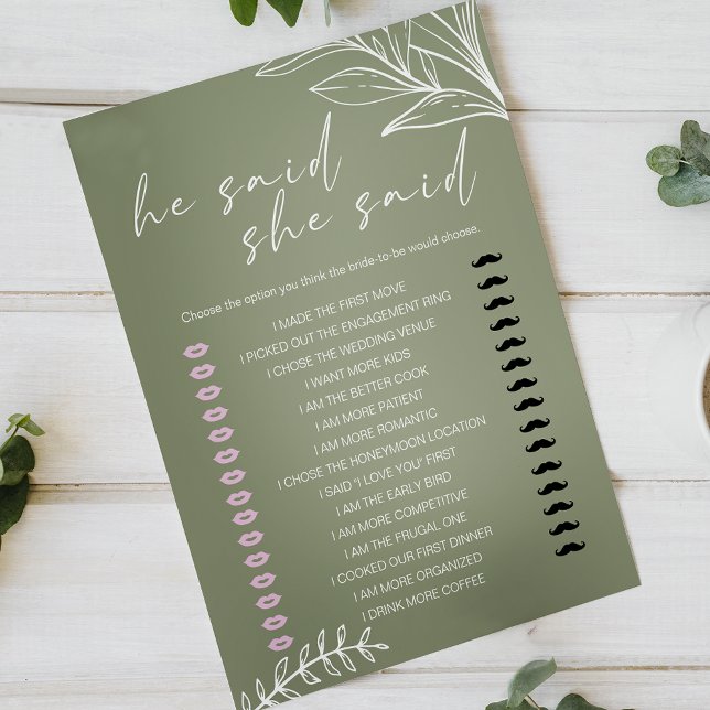 Bridal Game He Said She Said Sage Green Flowers (Creator Uploaded)