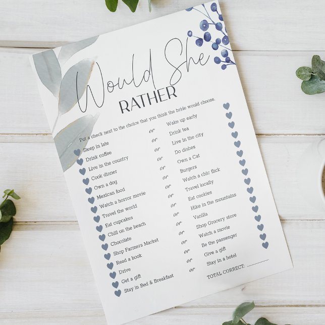 Bridal Game Would She Rather Dusty Blue Flowers (Creator Uploaded)